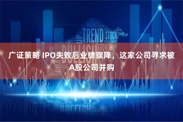 广证策略 IPO失败后业绩骤降，这家公司寻求被A股公司并购
